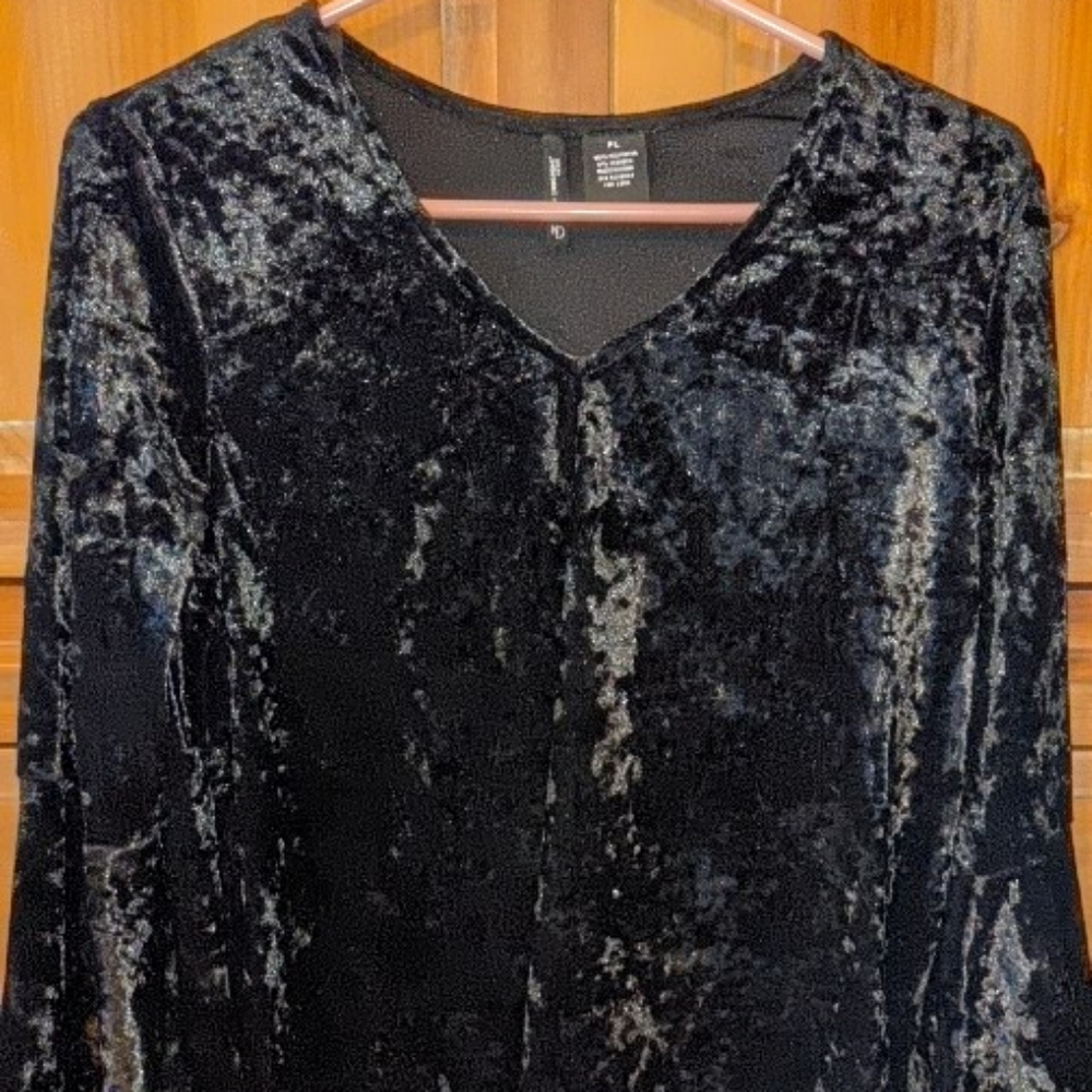 Velour pullover top with bell sleeves